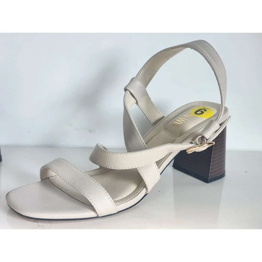 Jason Wu Kellie-P Cream Leather Block Heel Strappy Sandals Square Toe NWT 9